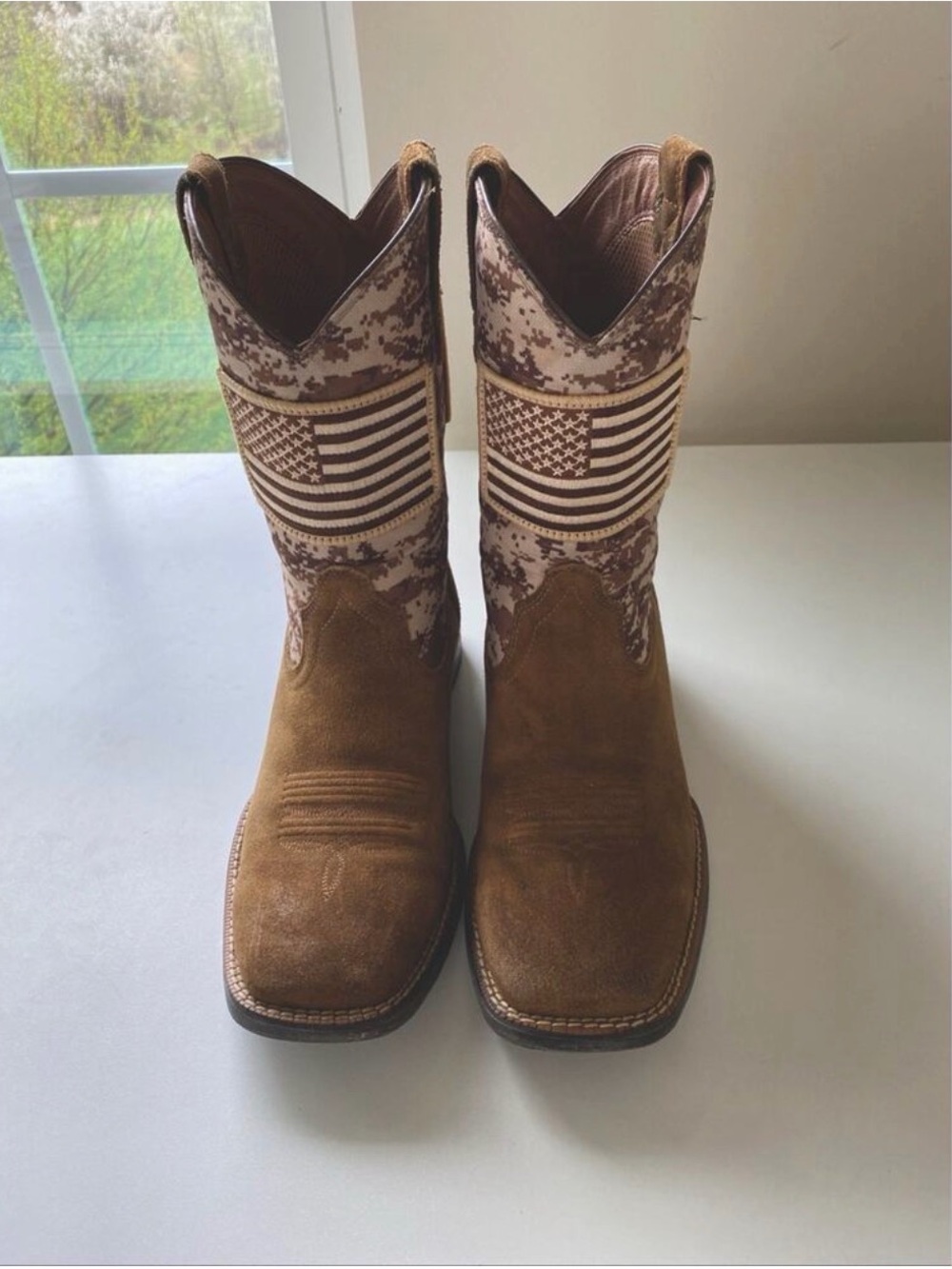 Ariat Men's Sport Patriot Mocha Suede & Sand Camo American Flag Western Boots 8D